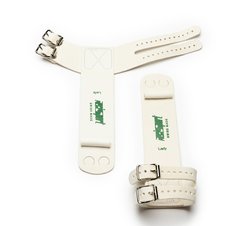 
                  
                    Load image into Gallery viewer, Reisport® Women&amp;#39;s Uneven Bar Grips - Double Buckle up and down view on white background
                  
                